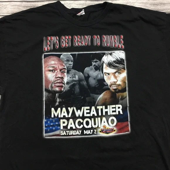 Floyd Mayweather VS. Manny Pacquiao Boxing Heavy Fight May 2 Black Shirt Men 3XL - Picture 2 of 7